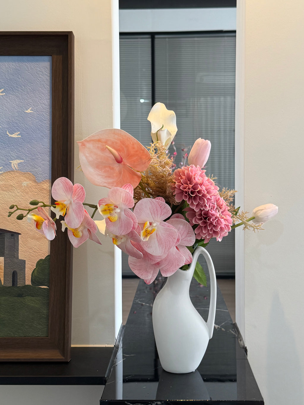 Blush Pink Orchid Anthurium Faux Floral Arrangement