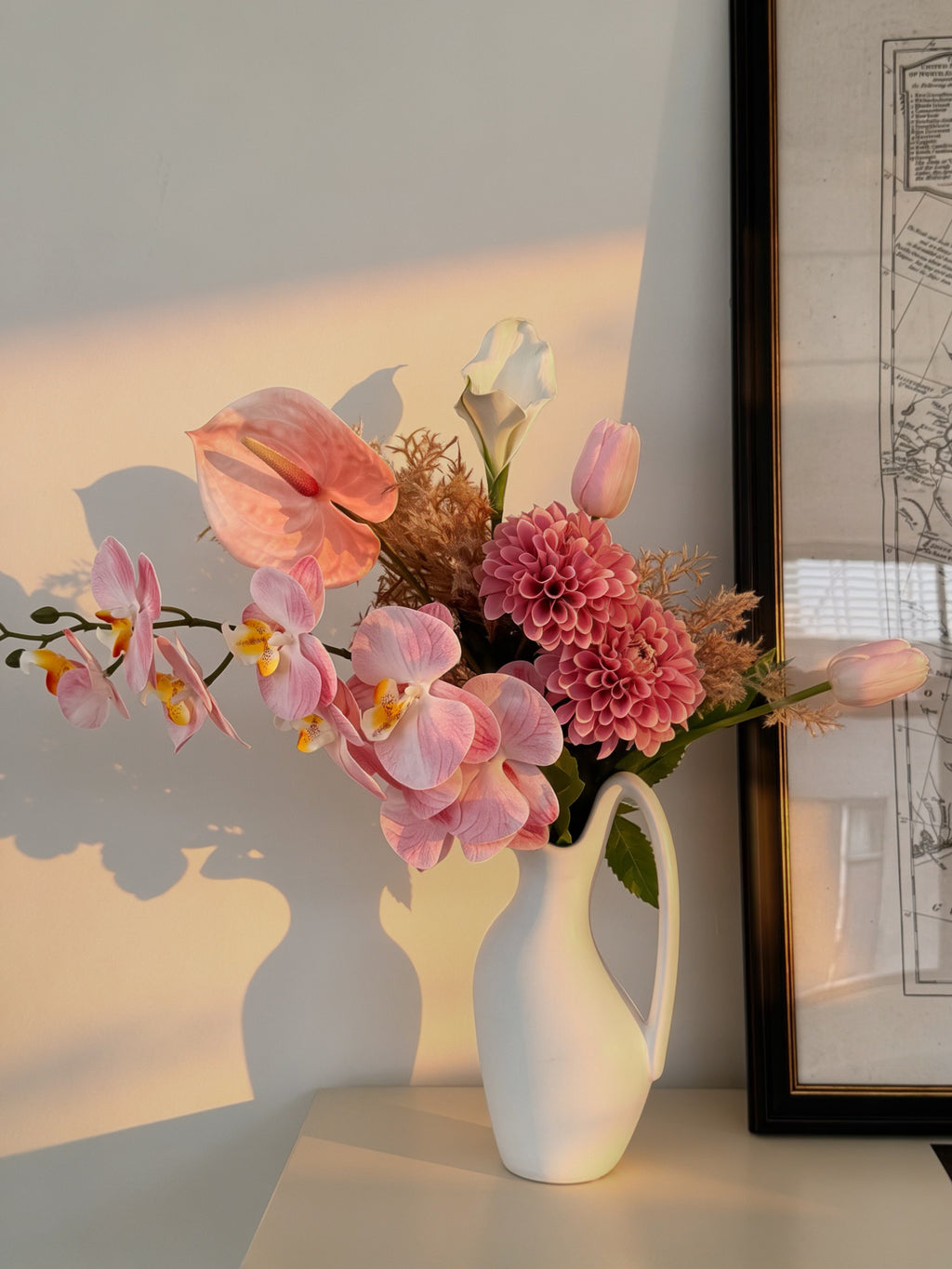 Blush Pink Orchid Anthurium Faux Floral Arrangement