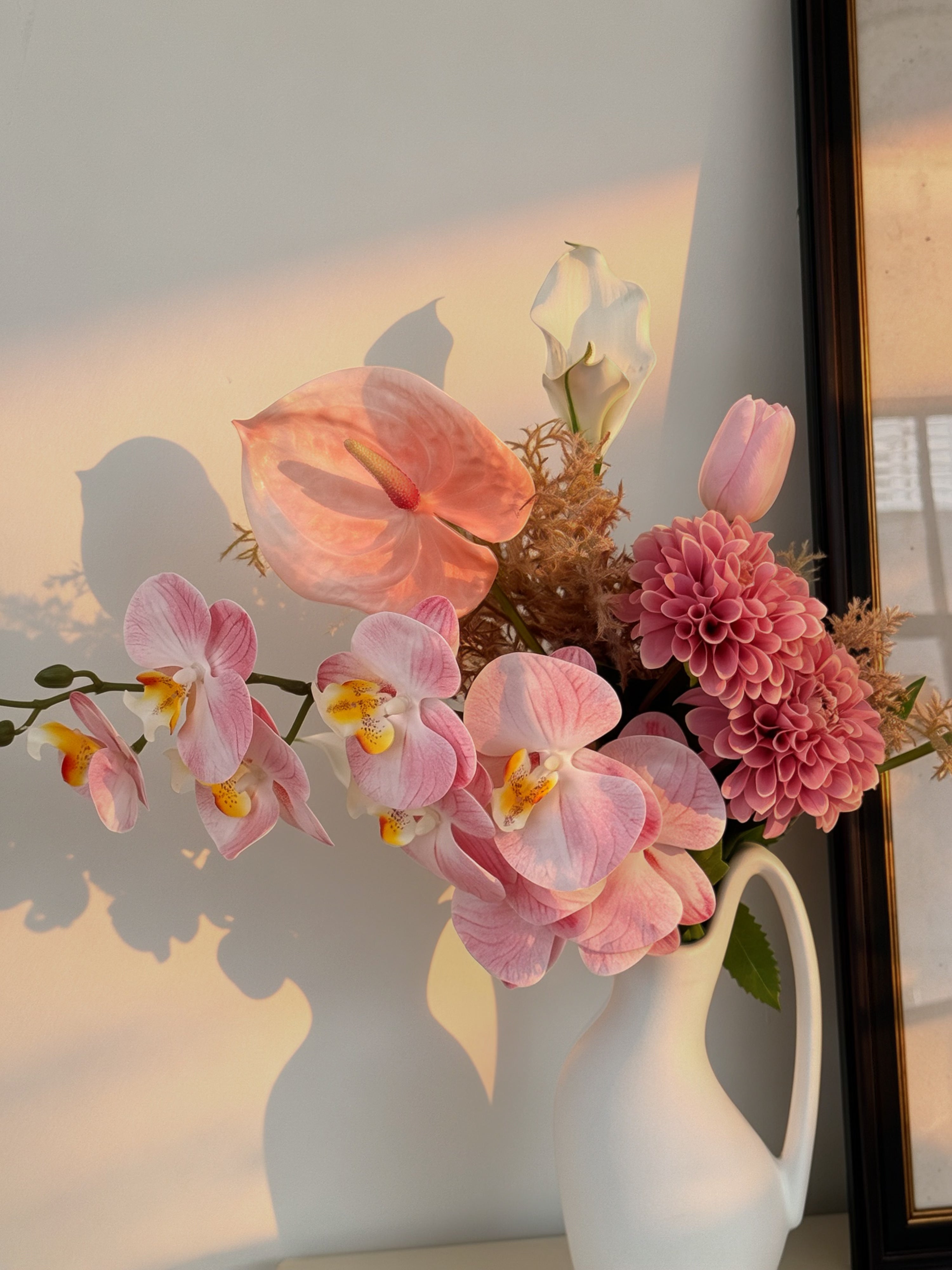 Blush Pink Orchid Anthurium Faux Floral Arrangement