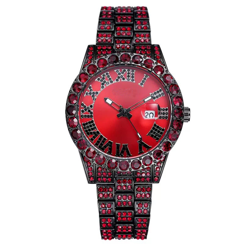 Herren Luxus Automatik Uhr mit Regenbogen-Set Diamanten