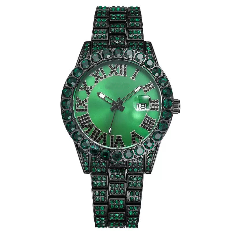 Herren Luxus Automatik Uhr mit Regenbogen-Set Diamanten