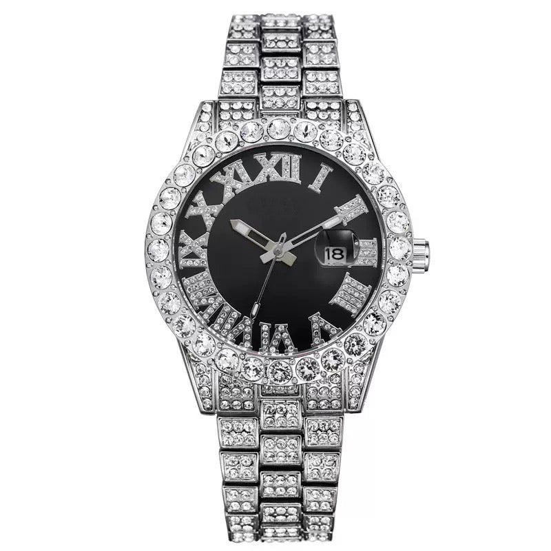 Herren Luxus Automatik Uhr mit Regenbogen-Set Diamanten