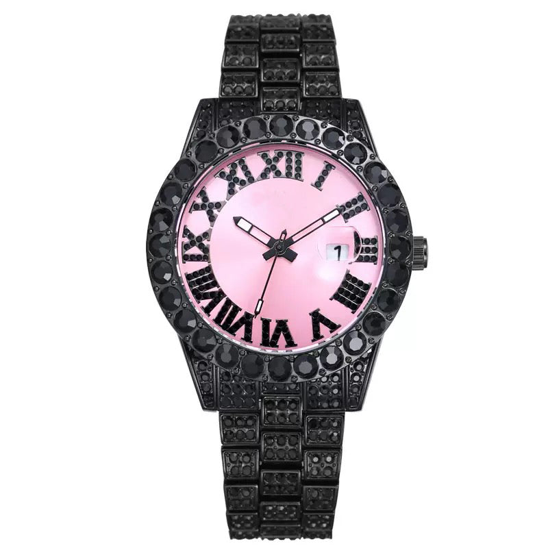 Herren Luxus Automatik Uhr mit Regenbogen-Set Diamanten