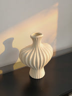 Artisan Speckled Cream Fluted Sculptural Ceramic Vase