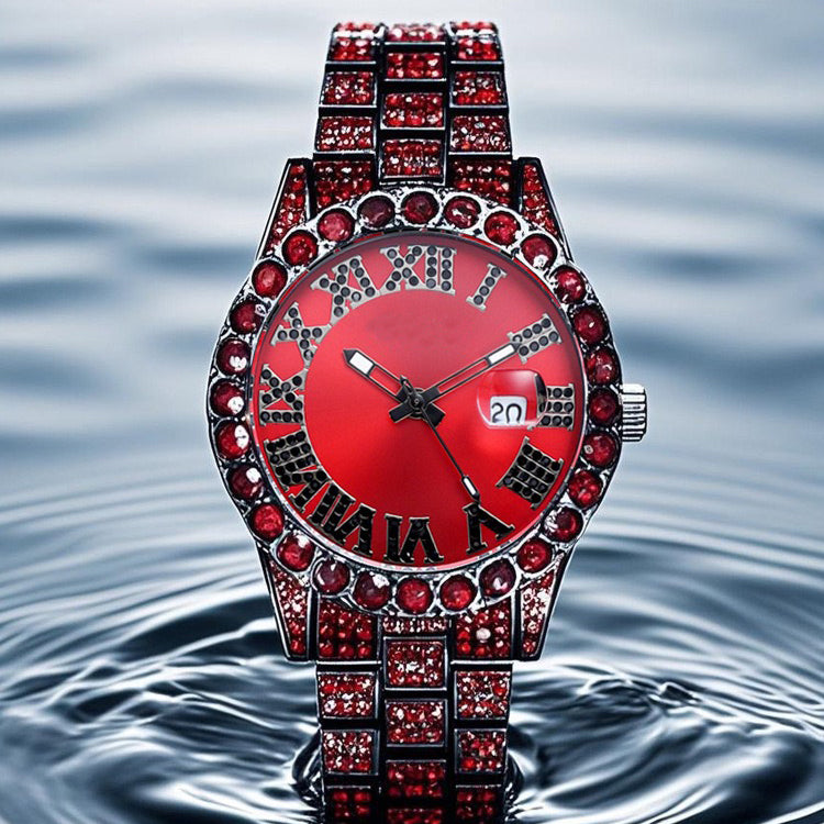 Herren Luxus Automatik Uhr mit Regenbogen-Set Diamanten