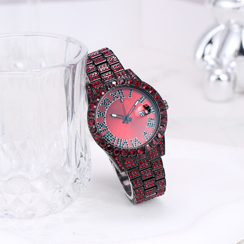 Herren Luxus Automatik Uhr mit Regenbogen-Set Diamanten