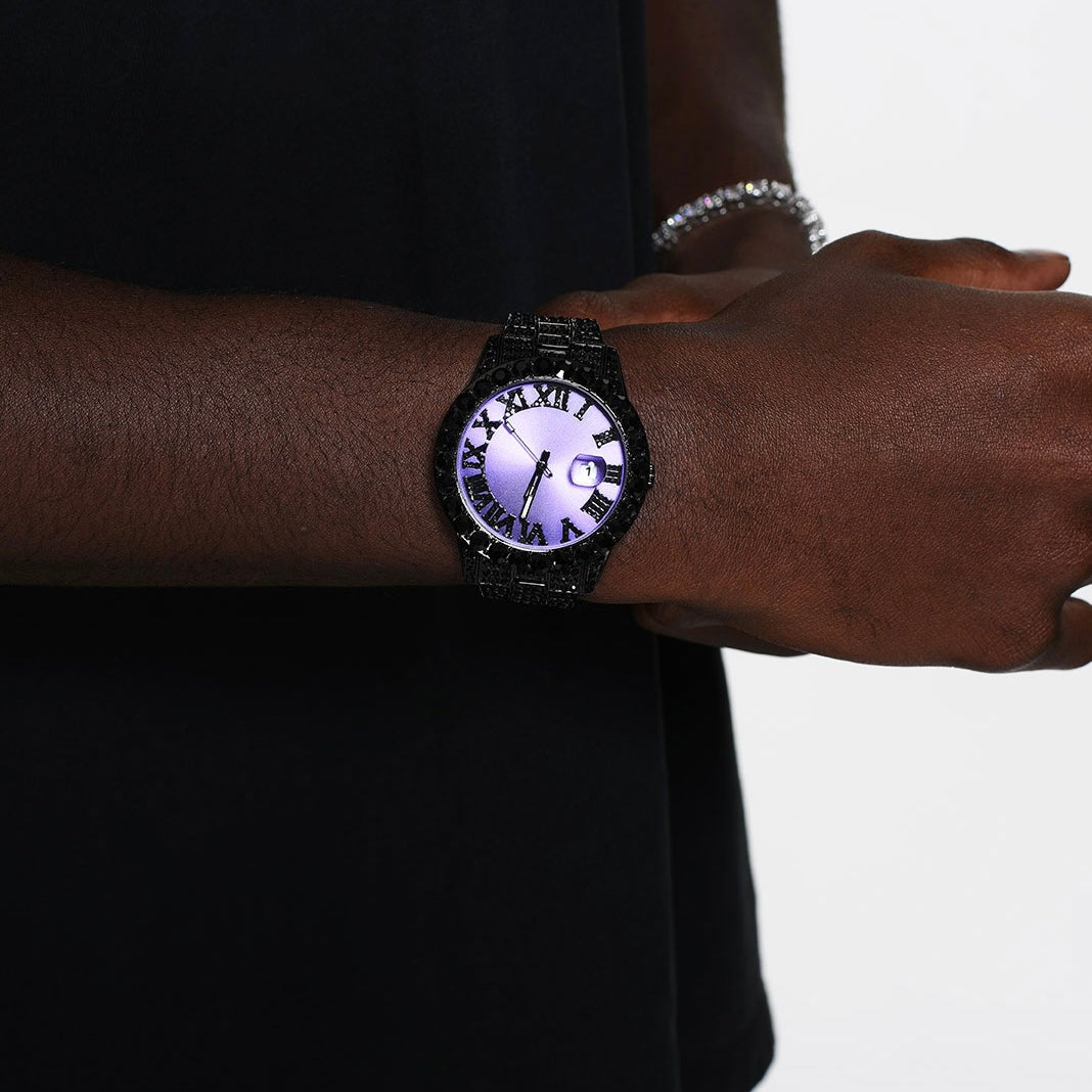 Herren Luxus Automatik Uhr mit Regenbogen-Set Diamanten