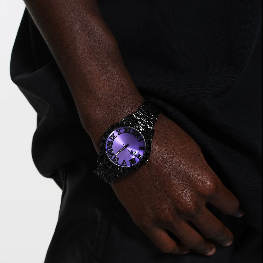 Herren Luxus Automatik Uhr mit Regenbogen-Set Diamanten