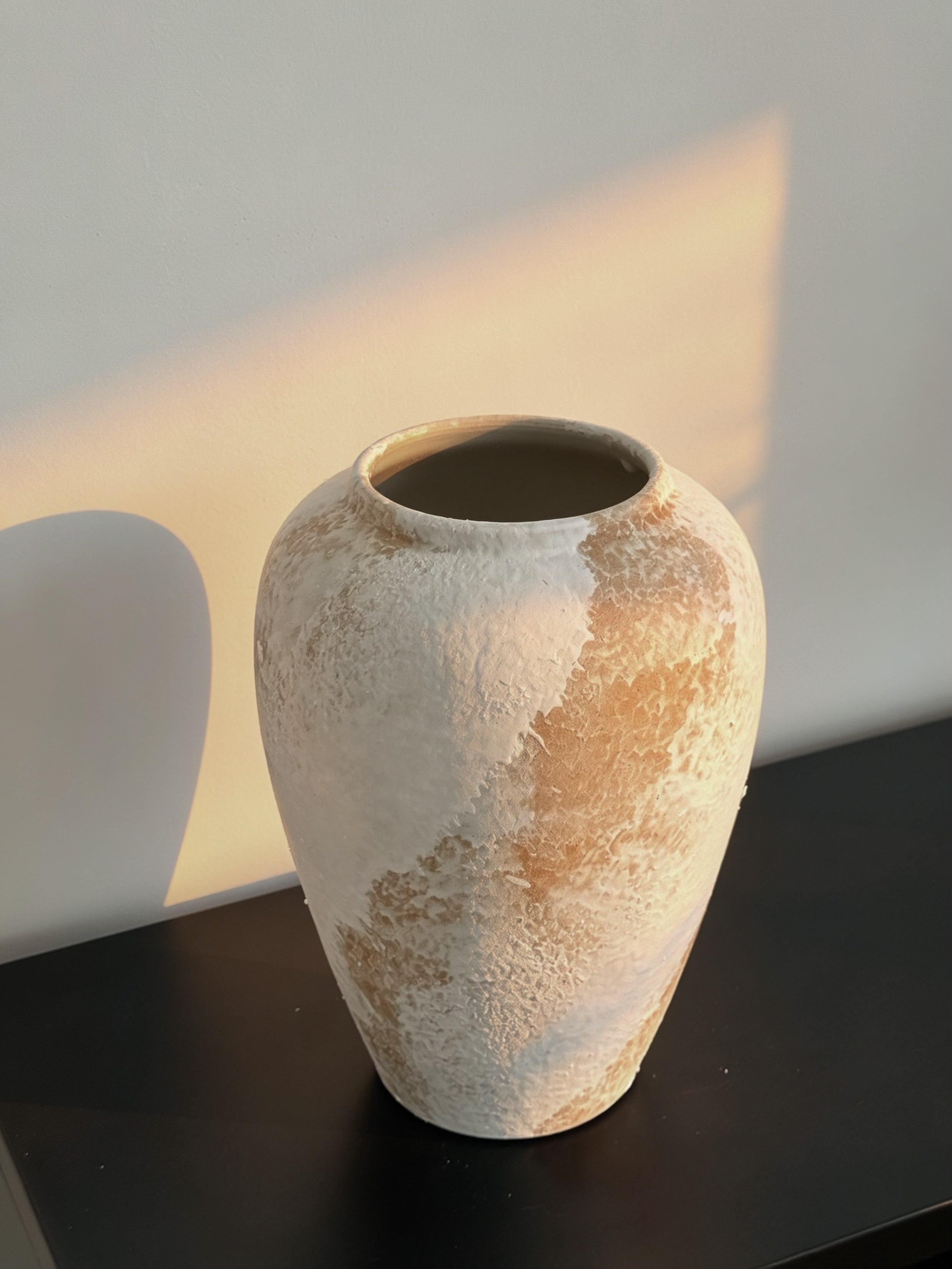Wabi Sabi Distressed White Washed Textured Ceramic Vase