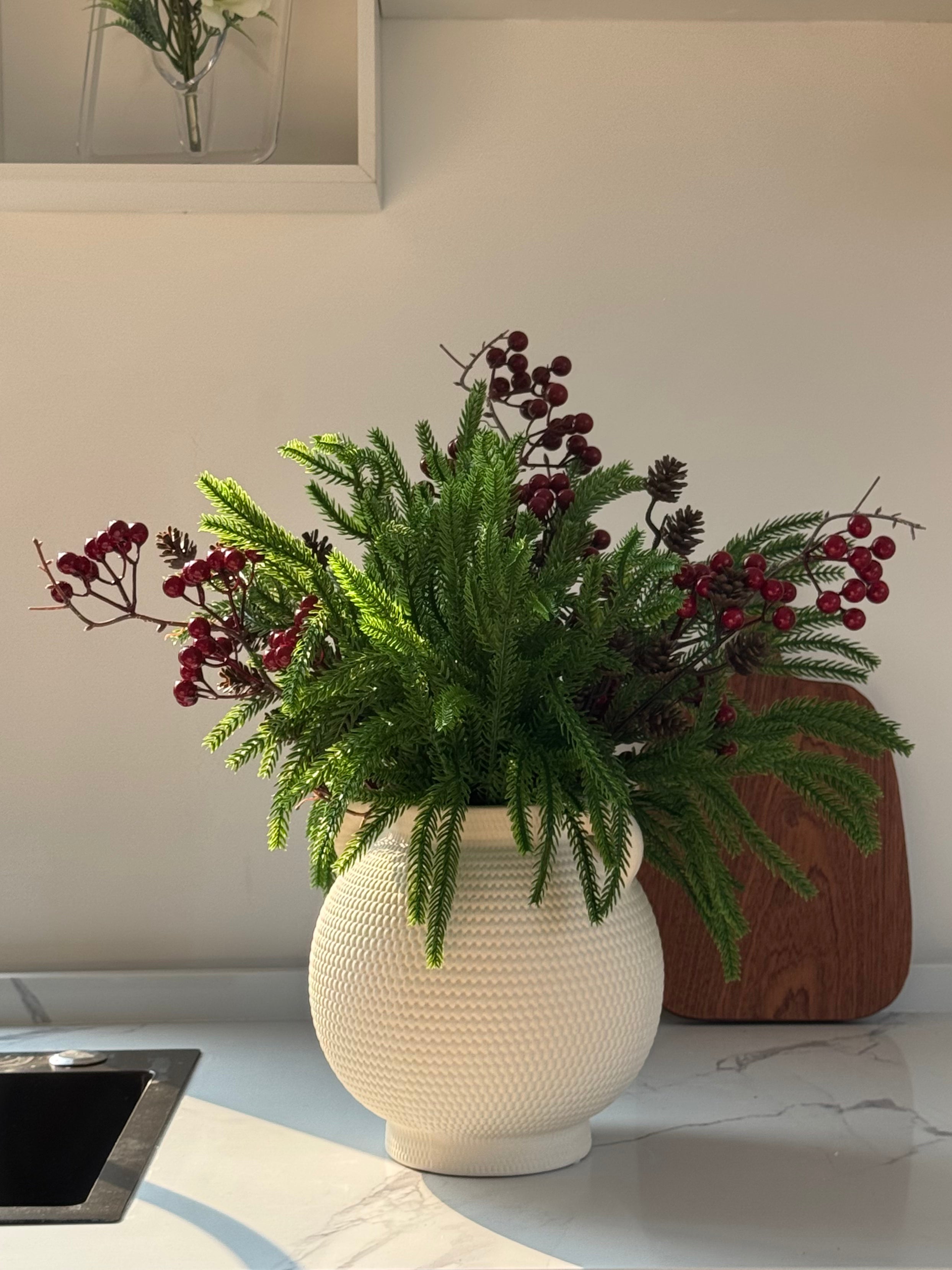 Winter Pine & Red Berry Faux Floral Arrangement