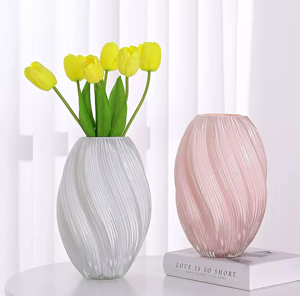 テクスチャードベージュセラミック花瓶 - ホワイト