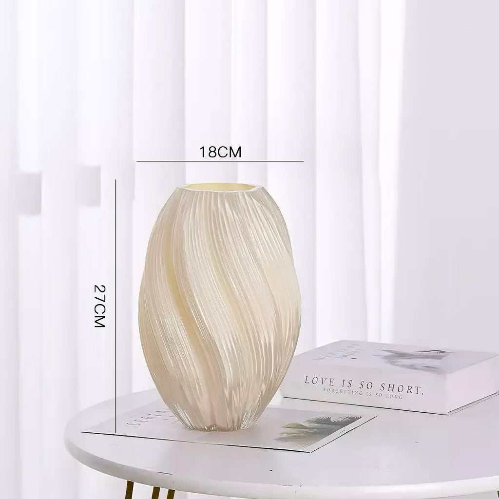 テクスチャードベージュセラミック花瓶 - ホワイト