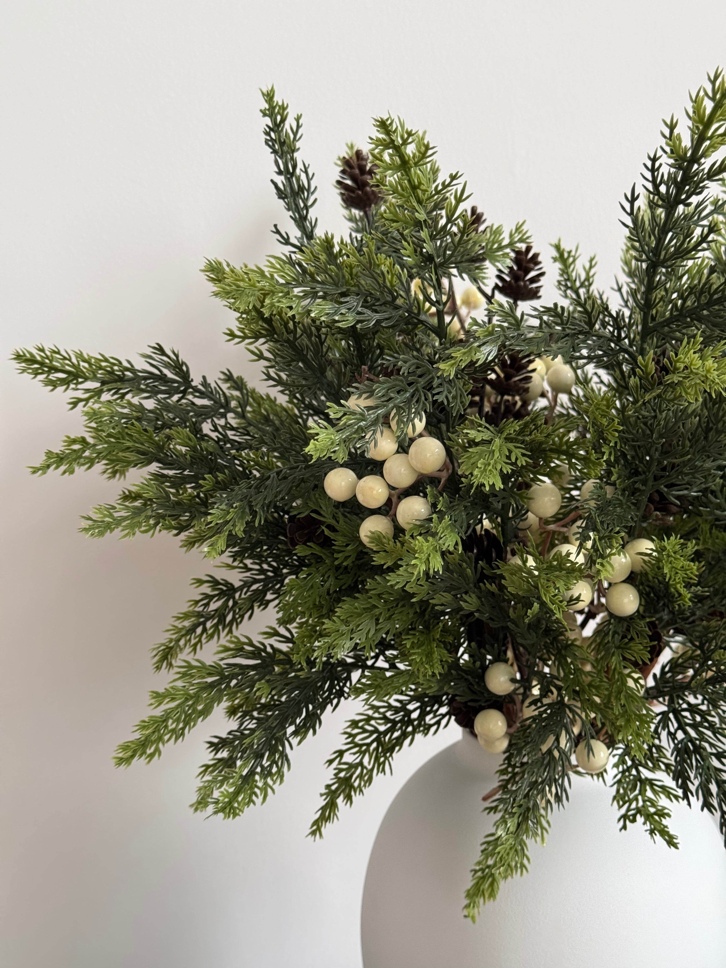Nordic White Berry and Cedar Botanical Faux Floral Arrangement