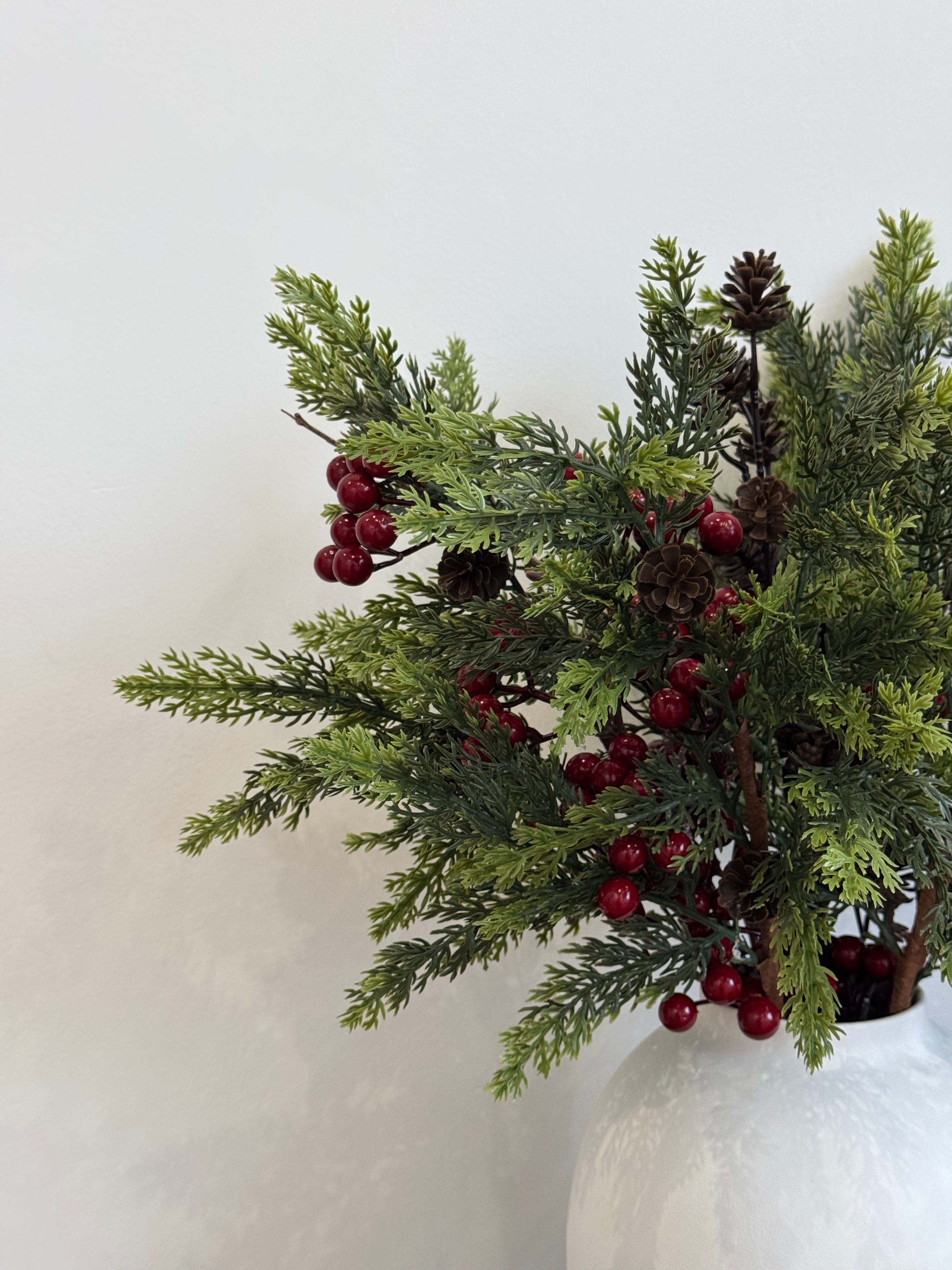 Nordic Red Berry and Cedar Botanical Faux Floral Arrangement