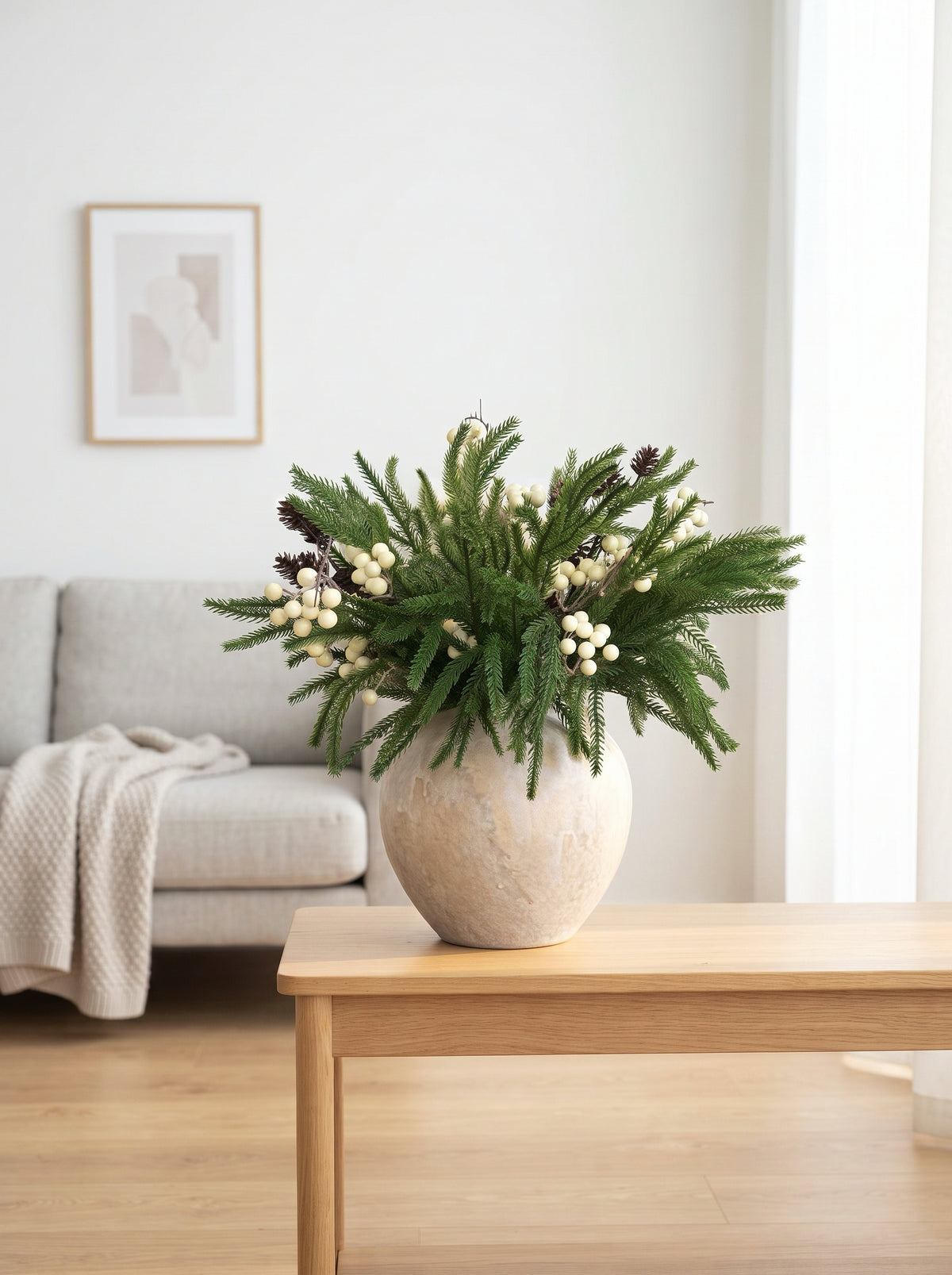Winter Pine & White Berry Faux Floral Arrangement