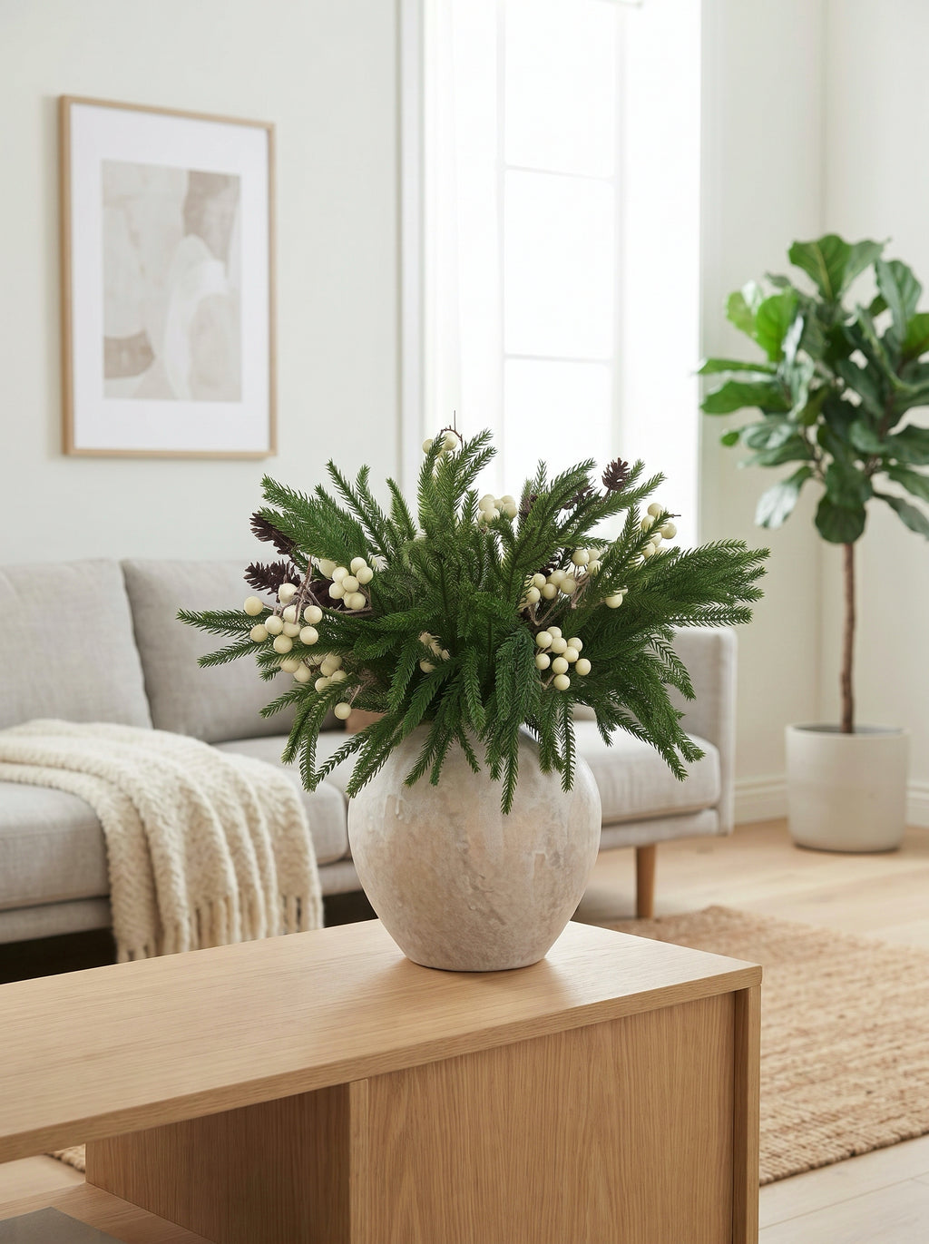Winter Pine & White Berry Faux Floral Arrangement