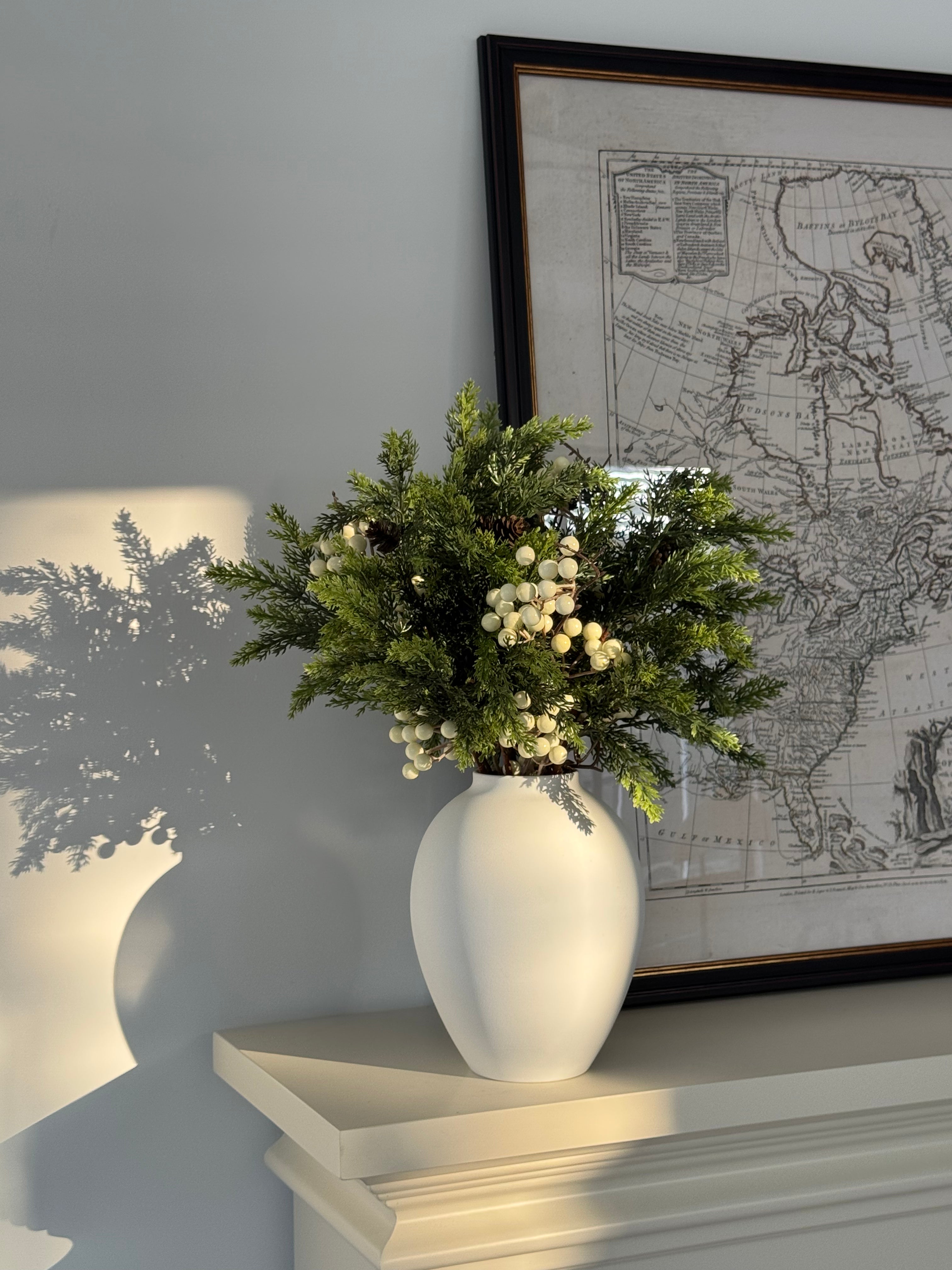 Nordic White Berry and Cedar Botanical Faux Floral Arrangement