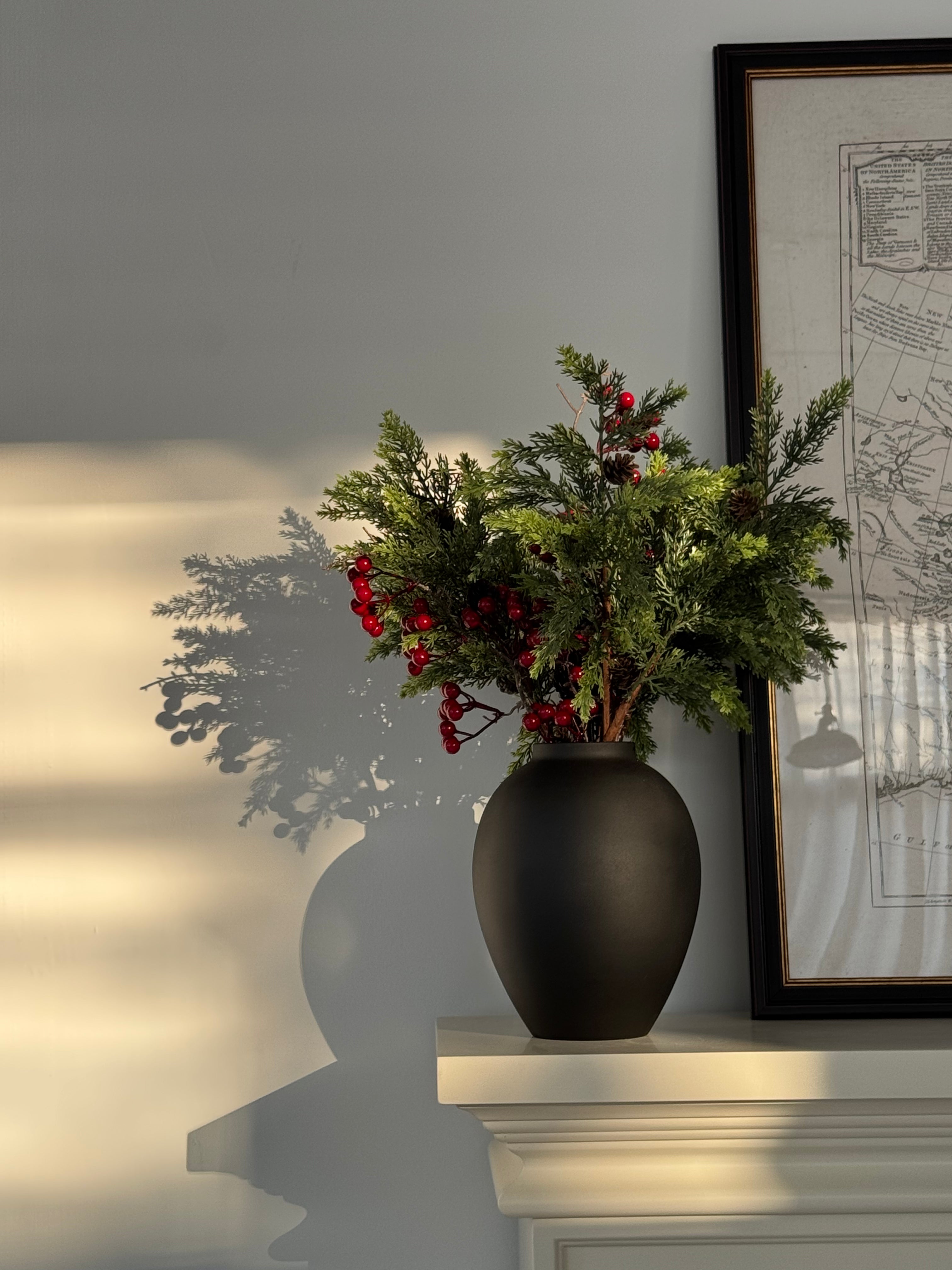 Nordic Red Berry and Cedar Botanical Faux Floral Arrangement
