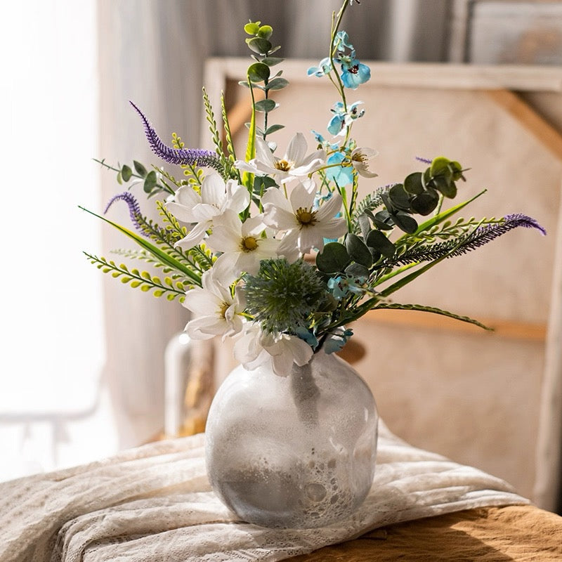 Ethereal White Blossom & Blue Accent Artificial Floral Arrangement