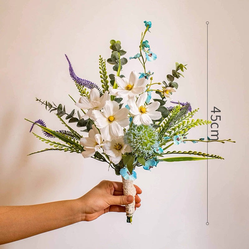 Ethereal White Blossom & Blue Accent Artificial Floral Arrangement