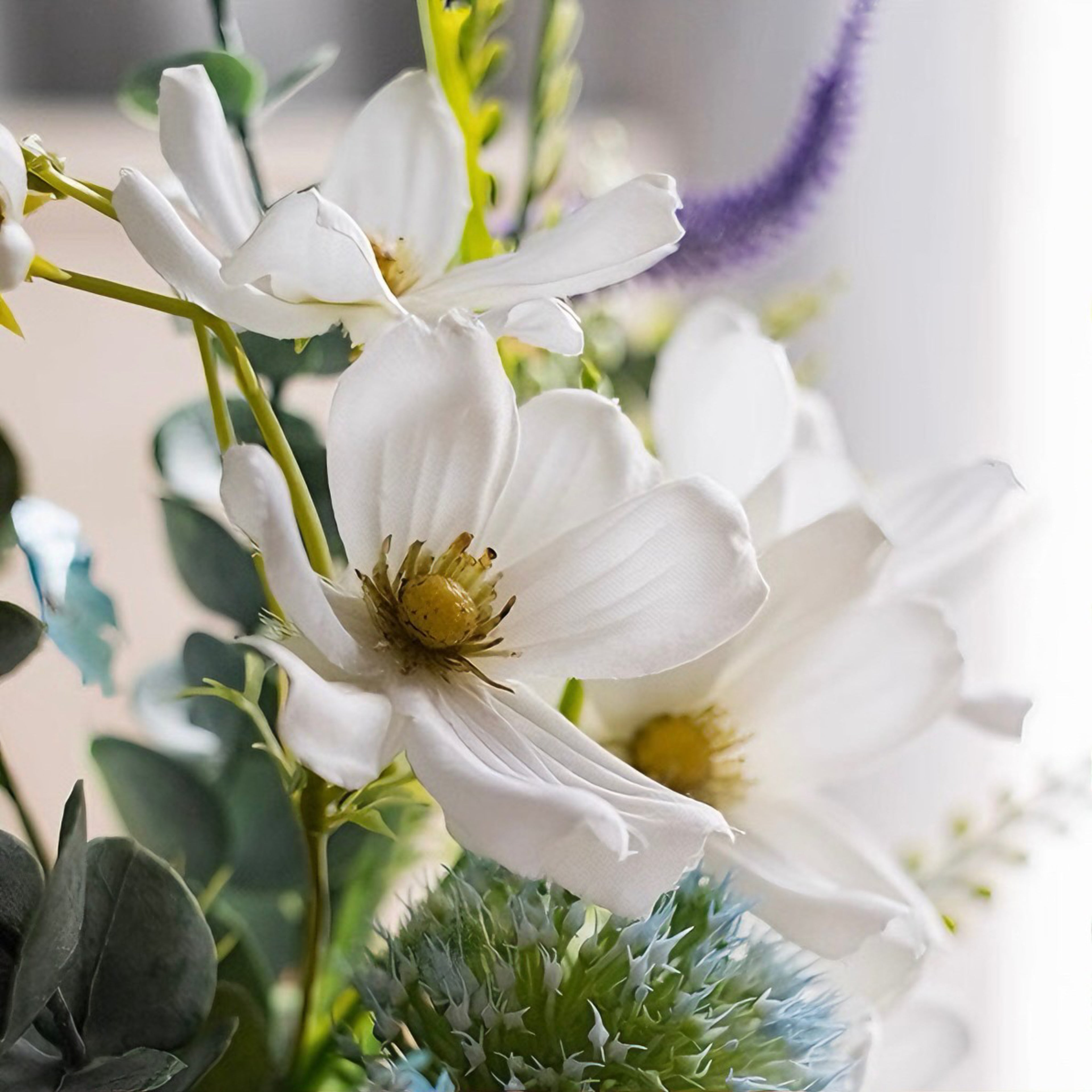 Ethereal White Blossom & Blue Accent Artificial Floral Arrangement
