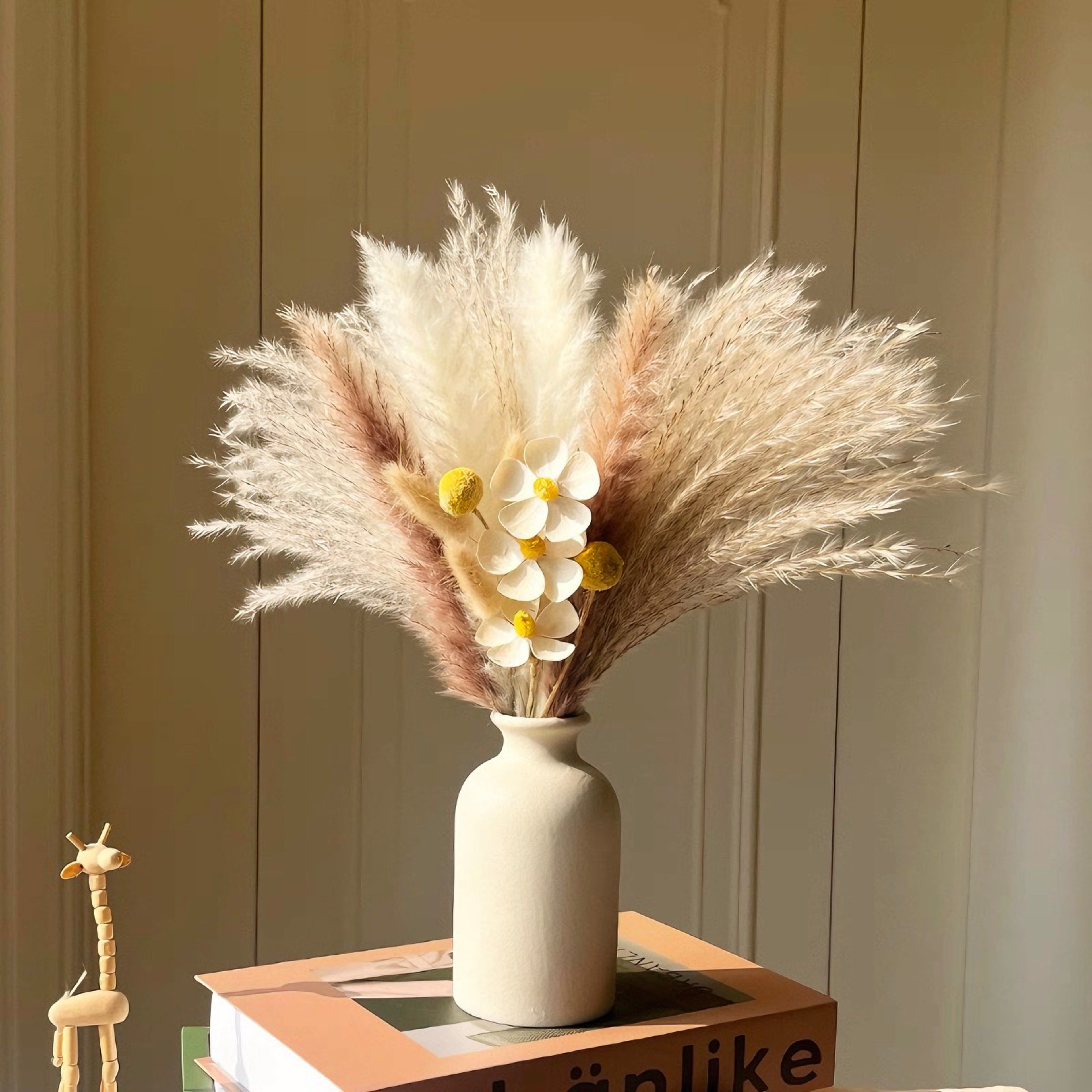 Faux Pampas Grass & Blossom Neutral Artisan Arrangement