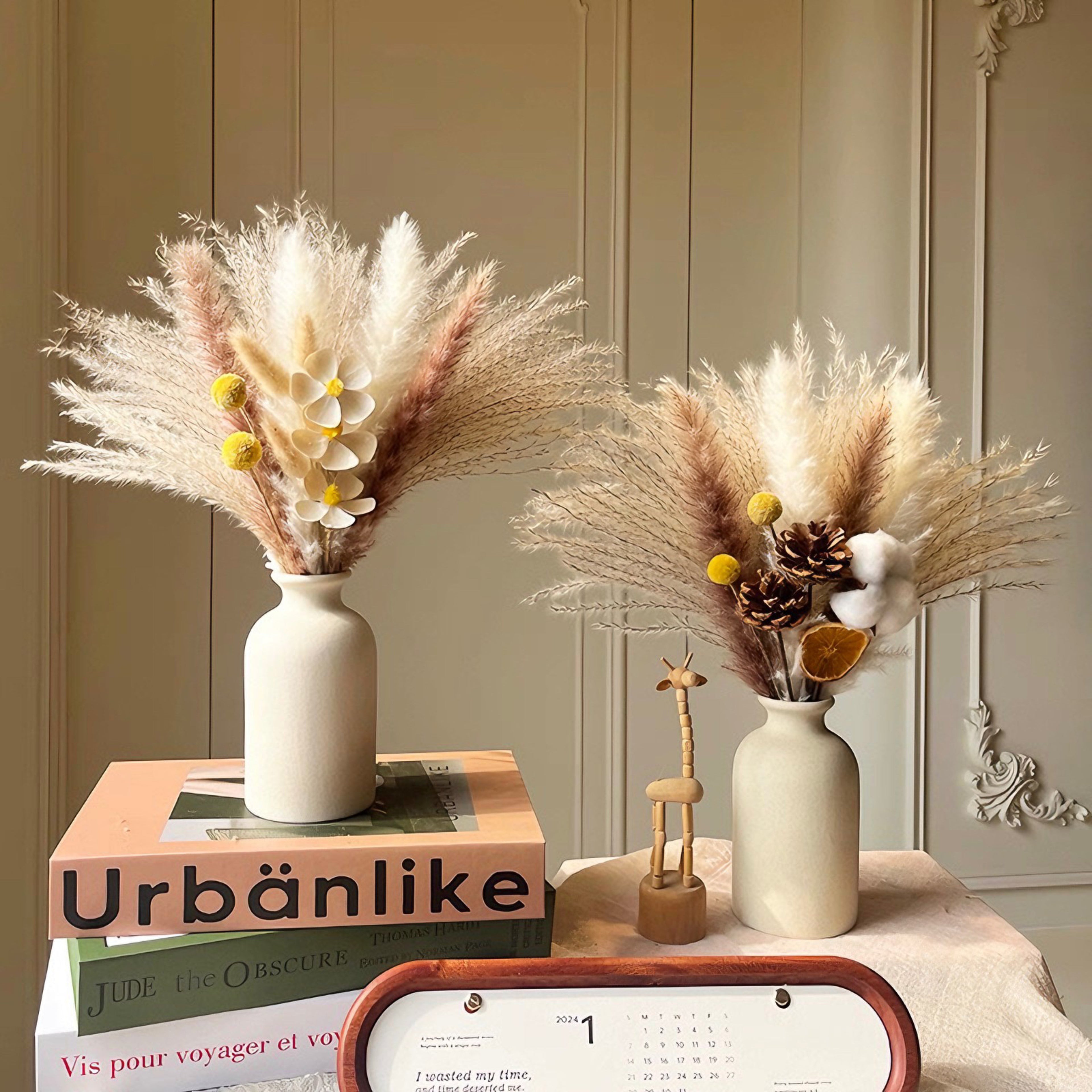 Faux Pampas Grass & Blossom Neutral Artisan Arrangement