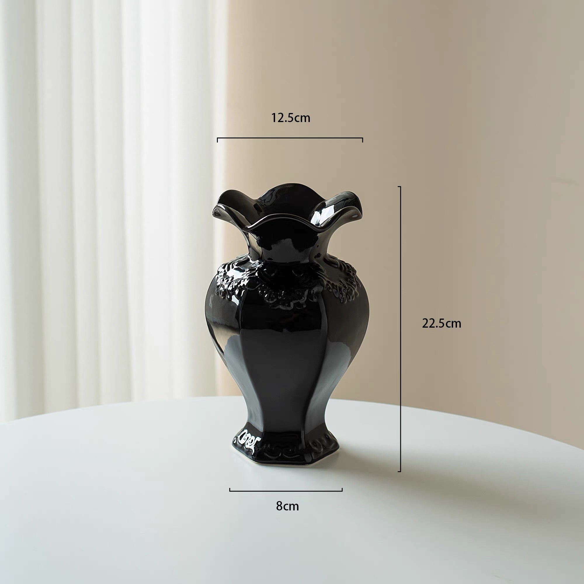 Ruffled Ceramic Vase - Gothic Black
