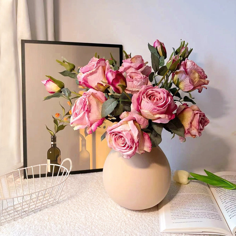 Faux Floral Arrangement - Pink Rose & Greenery (4 Stems)