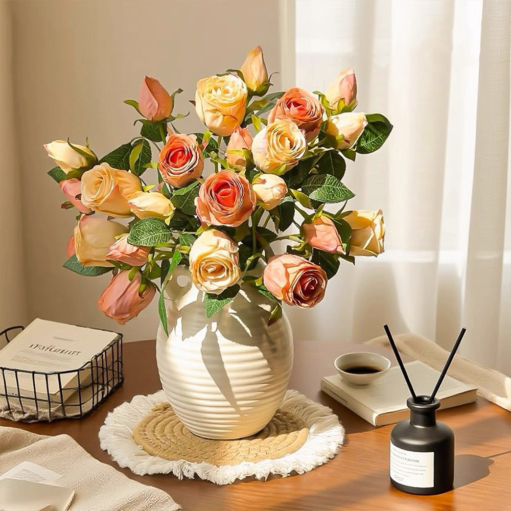 Vintage Oil-Paint Rose Elegance Faux Floral Arrangement