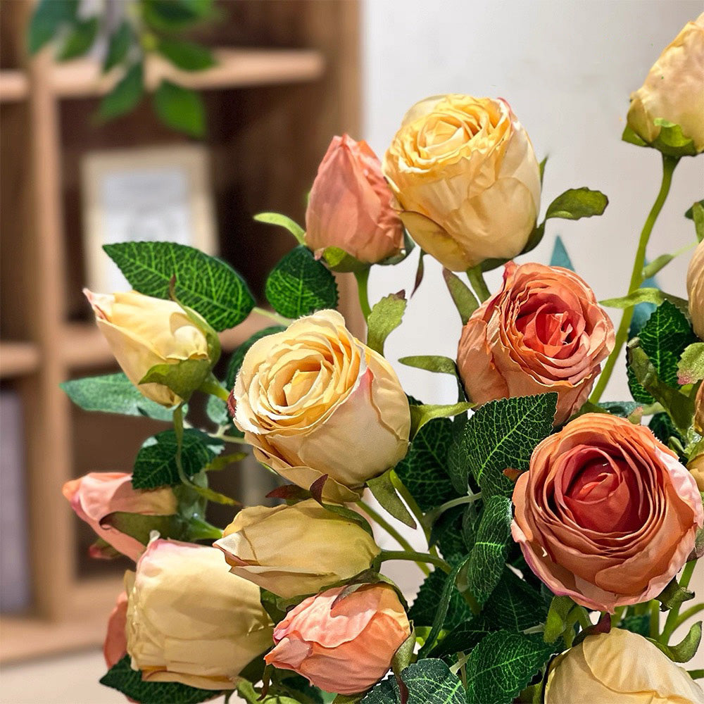 Vintage Oil-Paint Rose Elegance Faux Floral Arrangement