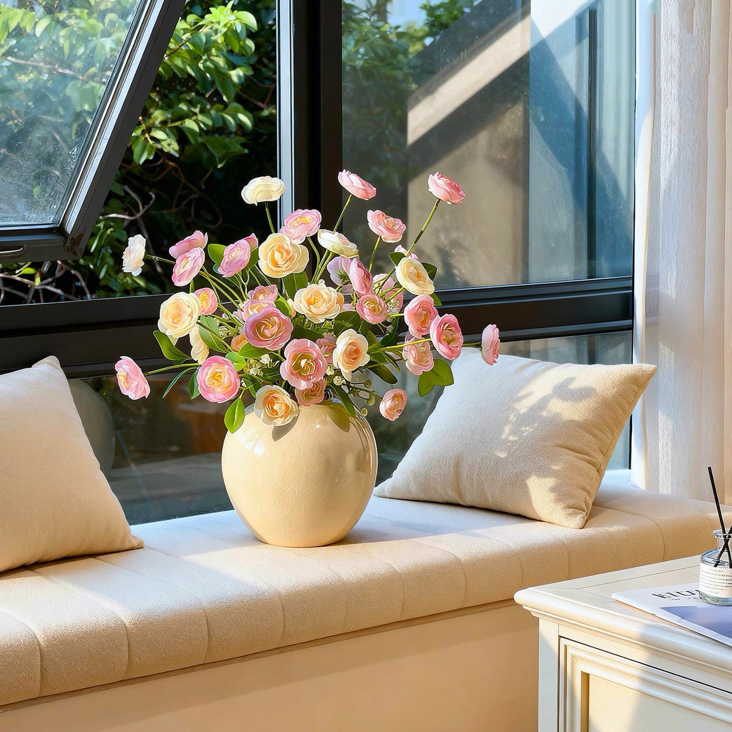 Champagne Blush Ranunculus Elegance Faux Floral Arrangement