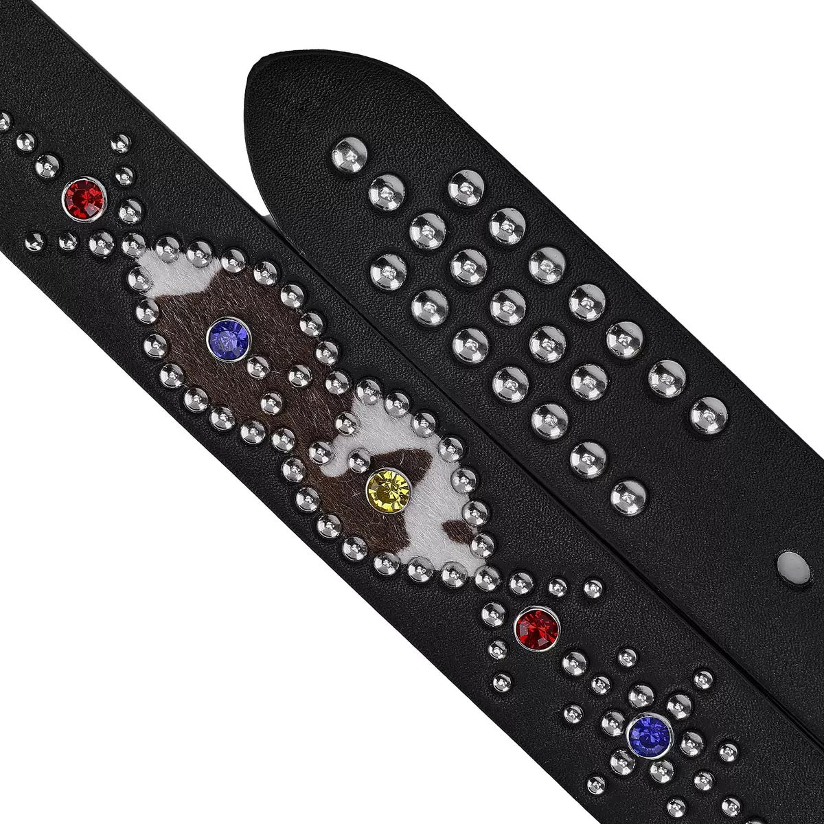 Vintage Studded Rhinestone Black Leather Belt