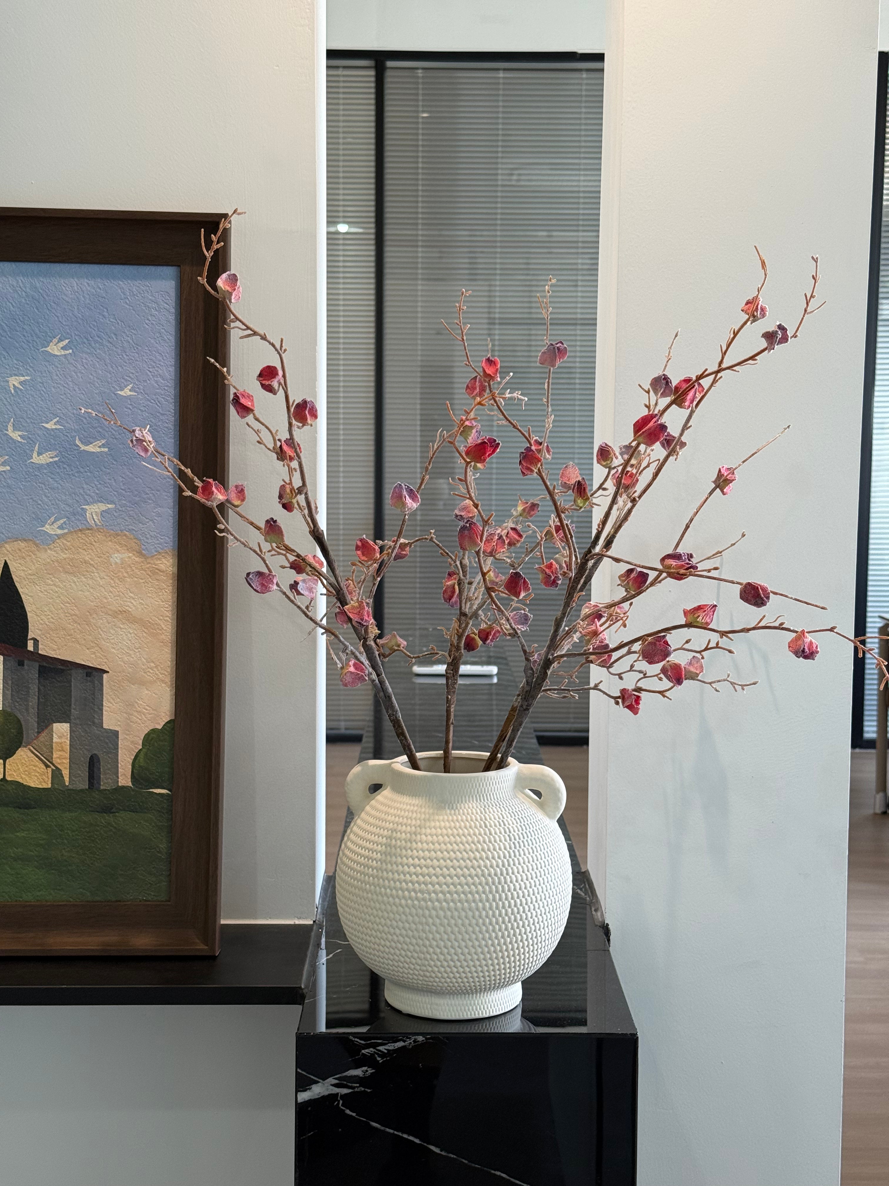 Vintage Crimson Botanical Branch Faux Floral Arrangement
