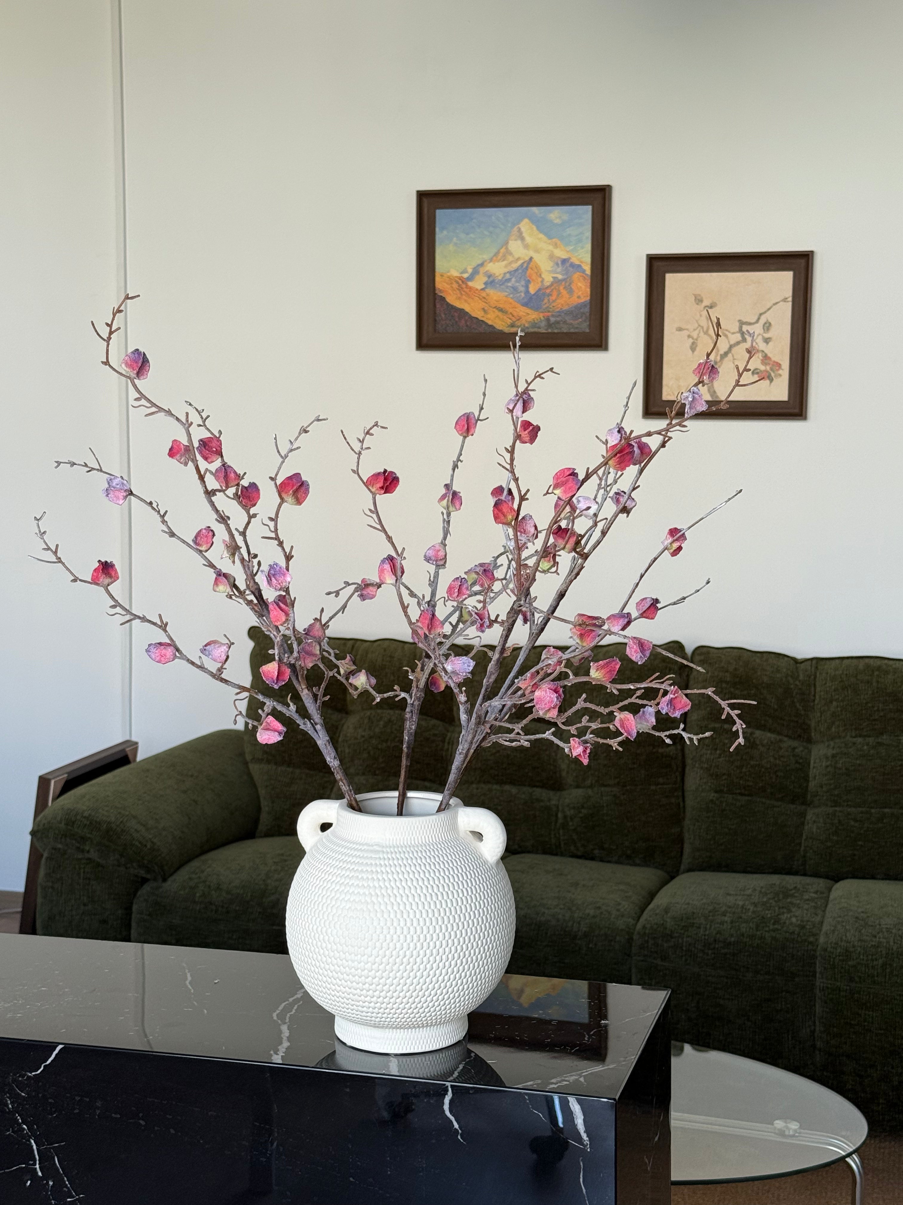Vintage Crimson Botanical Branch Faux Floral Arrangement
