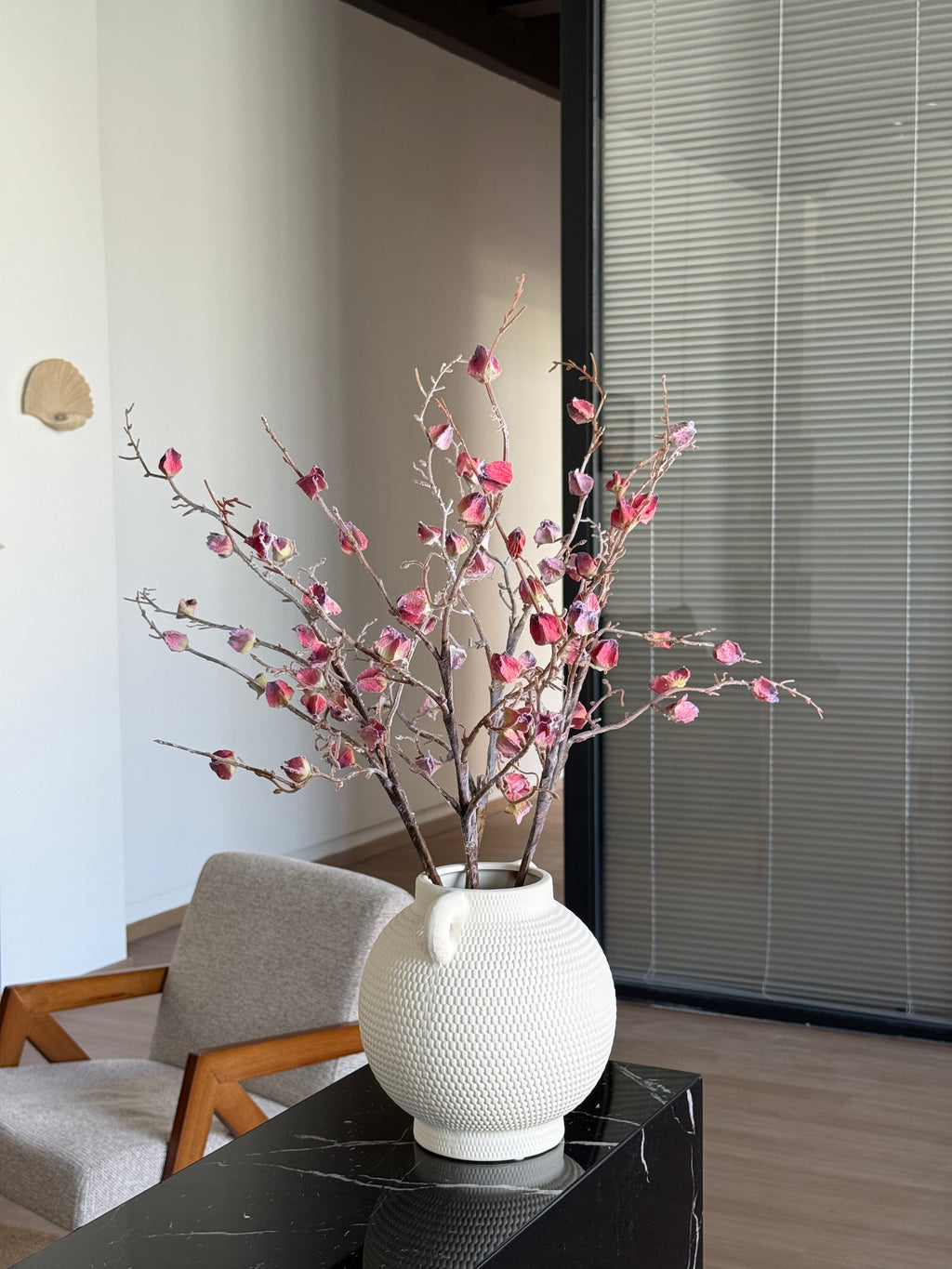 Vintage Crimson Botanical Branch Faux Floral Arrangement