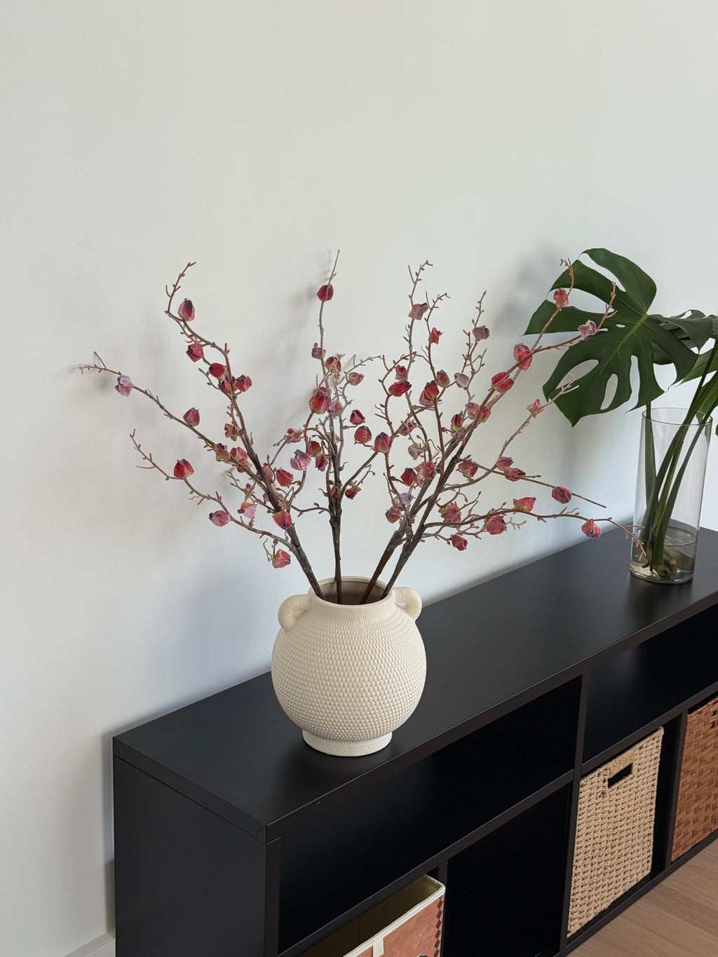 Vintage Crimson Botanical Branch Faux Floral Arrangement