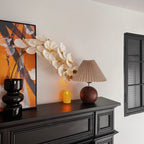 Vintage Ambient Pleated Table Lamp Walnut Wood Sphere Base