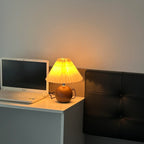 Vintage Ambient Pleated Table Lamp Walnut Wood Sphere Base