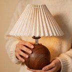 Vintage Ambient Pleated Table Lamp Walnut Wood Sphere Base