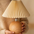 Vintage Ambient Pleated Table Lamp Walnut Wood Sphere Base