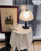 Vintage Ribbed Frosted Glass Table Lamp with Matte Black Metal Base