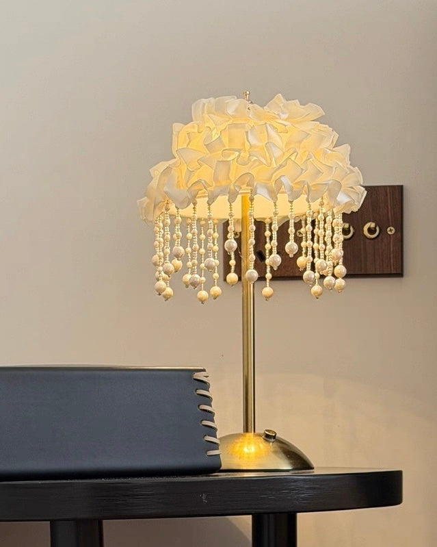 Luxury French Ruffled Satin Shade Table Lamp with Brushed Gold Base