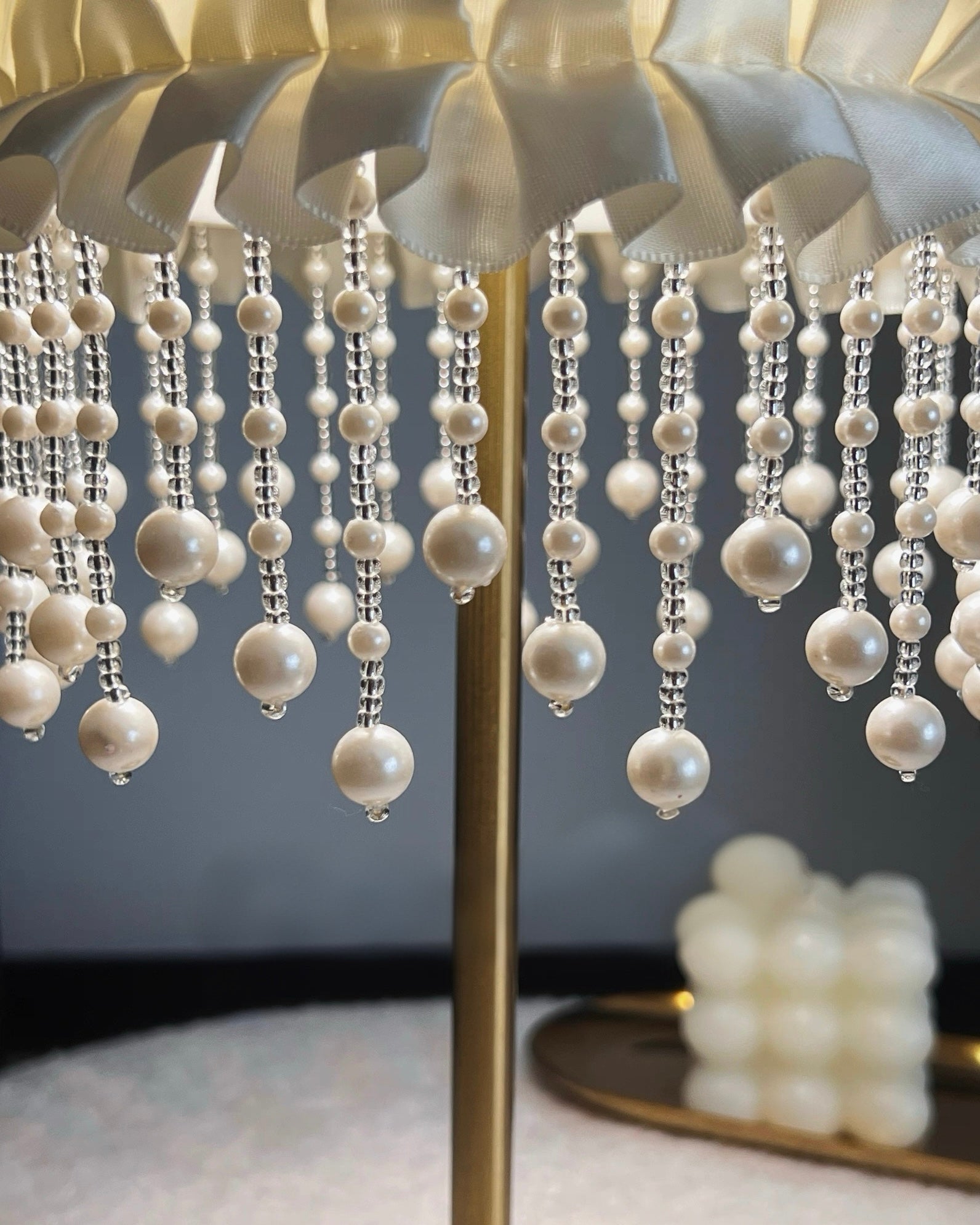 Luxury French Ruffled Satin Shade Table Lamp with Brushed Gold Base