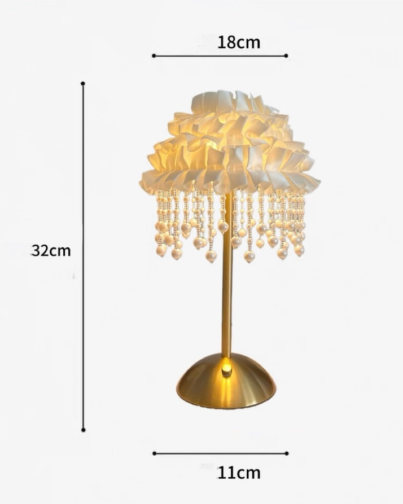 Luxury French Ruffled Satin Shade Table Lamp with Brushed Gold Base