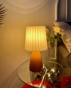 Nordic Retro Pleated Fabric Table Lamp with Amber Ceramic Base