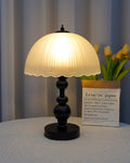 Vintage Ribbed Frosted Glass Table Lamp with Matte Black Metal Base