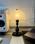 Vintage Ribbed Frosted Glass Table Lamp with Matte Black Metal Base