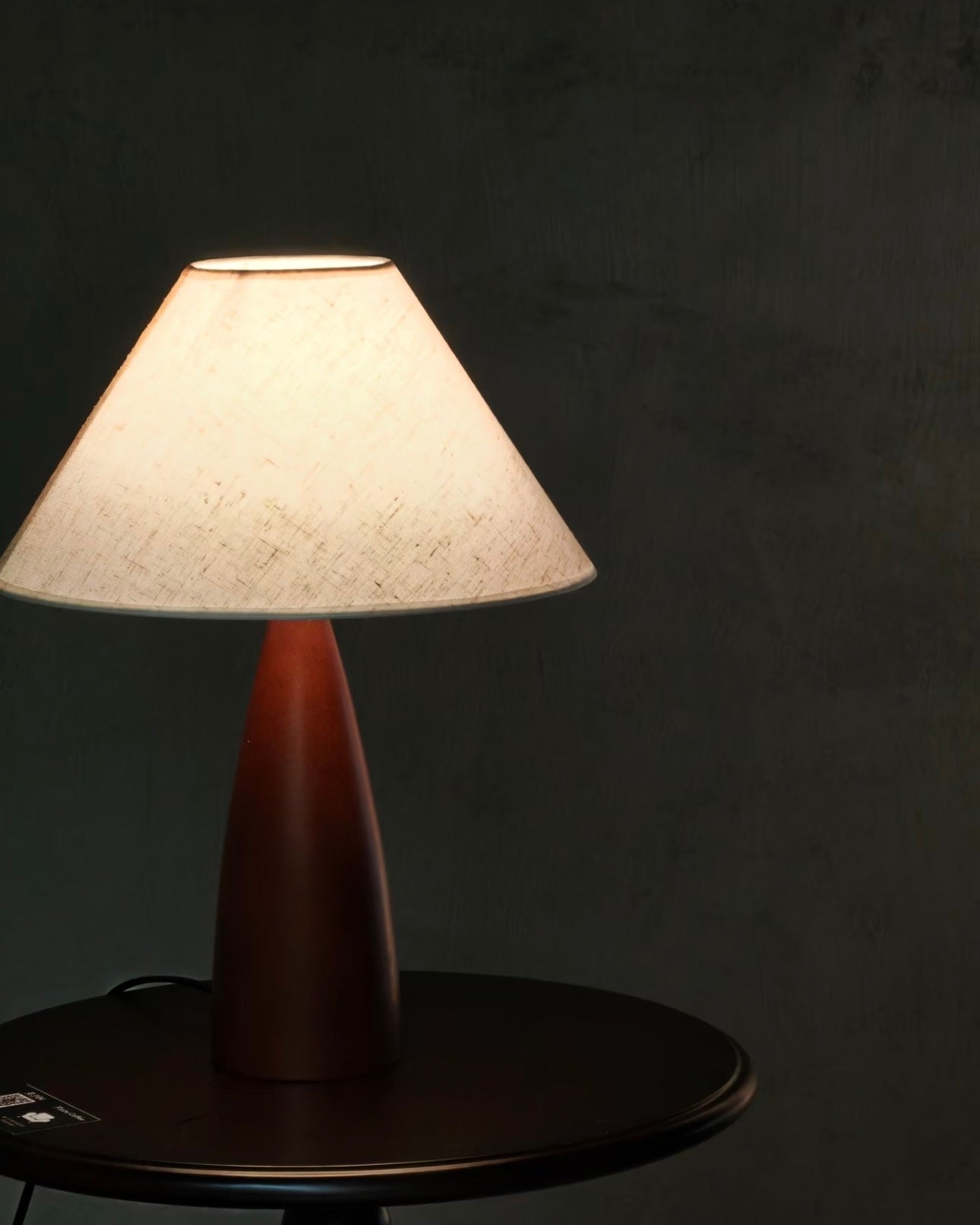 Mid-Century Floral Fabric Shade Table Lamp with Teardrop Wood Base