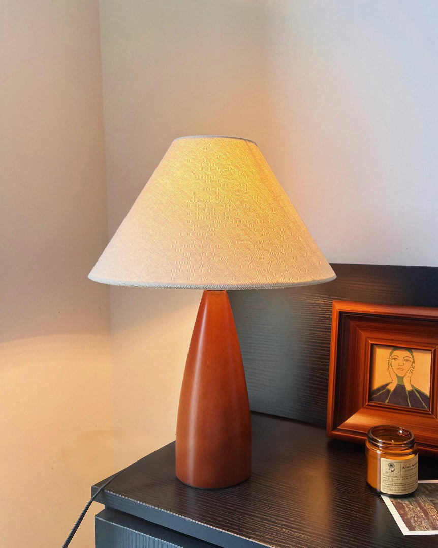 Mid-Century Floral Fabric Shade Table Lamp with Teardrop Wood Base